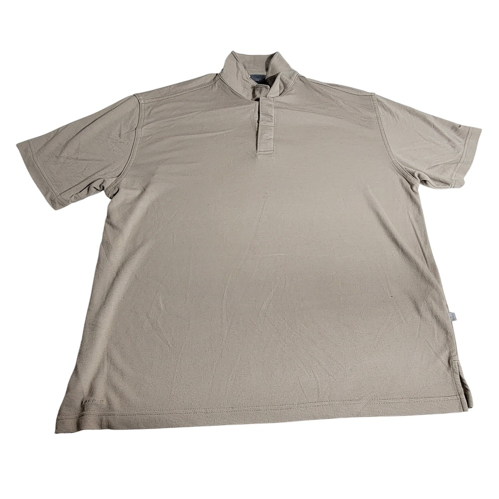 Nike Dri-FIT Mens XL Tan Khaki Short Sleeve Mock Neck Golf Polo Shirt